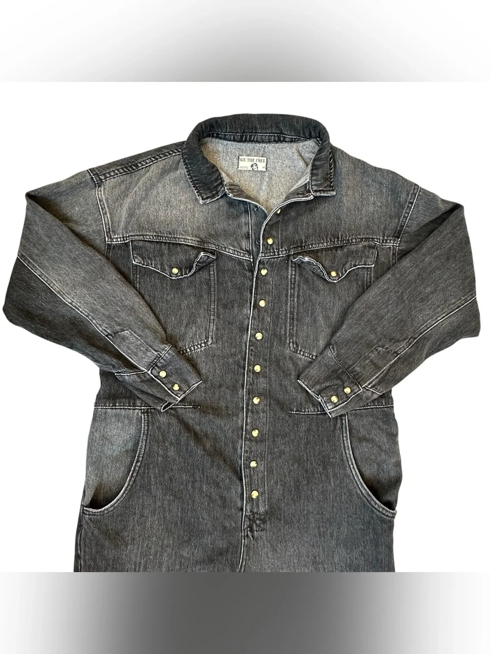 Free People We The Free “Townes” Faded Gray Black Coverall Painter Jumpsuit Med